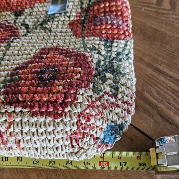 Style & Co Cornflower Straw Tote Bag Woven Floral Purse New Beach Resort Boho - Picture 5 of 11